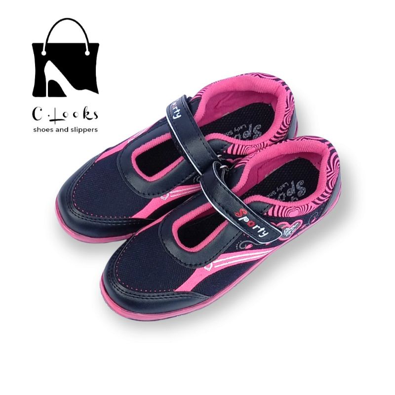 Sporty BR Love Sepatu Anak Perempuan Size 31-35 Hitam Pink