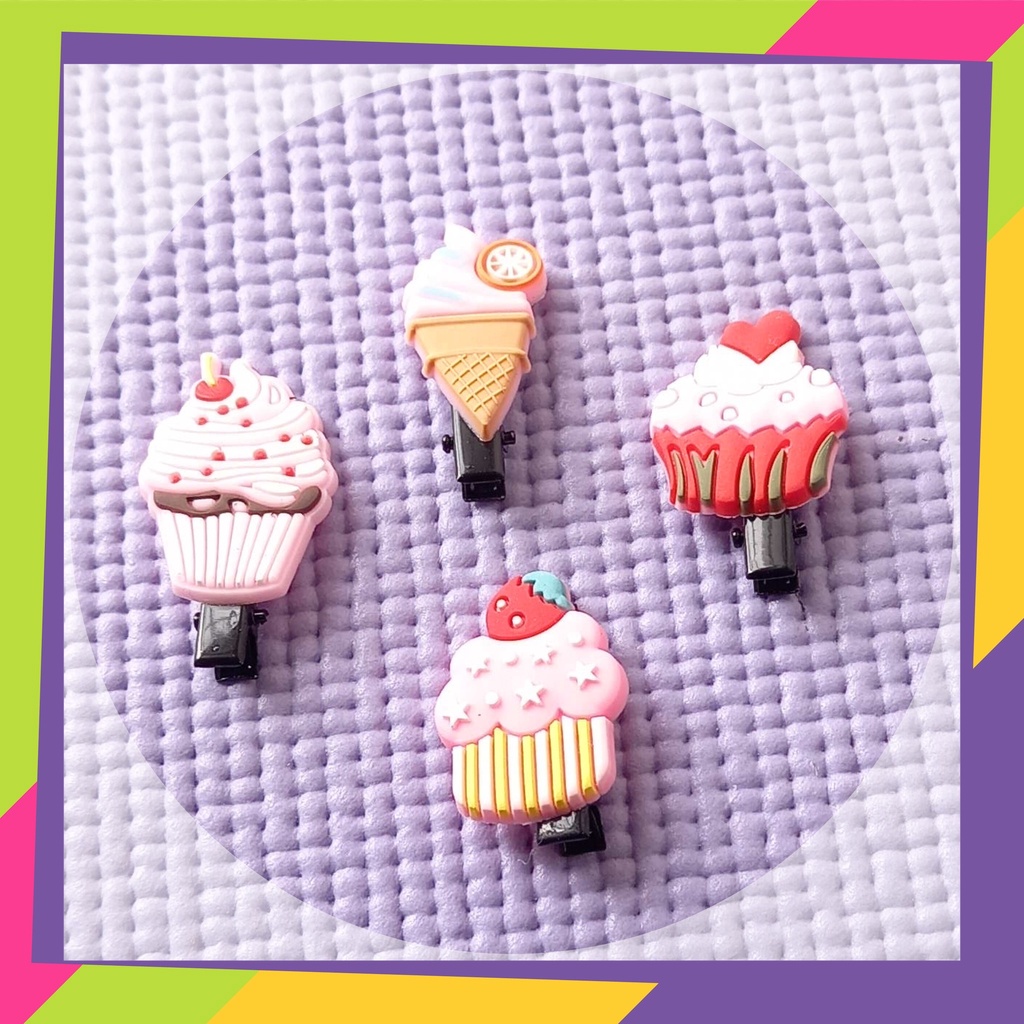 1253D1 / Set klip jepit rambut kartun / Unicorn / Pelangi / Es krim