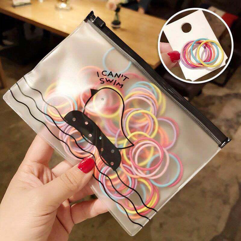 BBS - Ikat Rambut Korea I Can Swim isi 100 pcs Warna Warni Karet Rambut-5