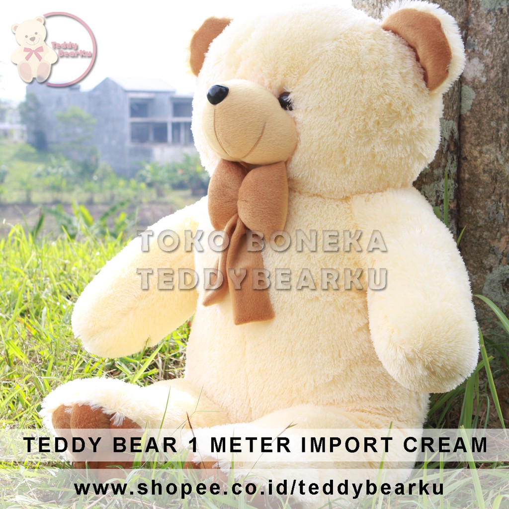 BONEKA TEDDY BEAR JUMBO UKURAN 1 METER WARNA CREAM MODEL TEDDY BEAR MODEL IMPORT