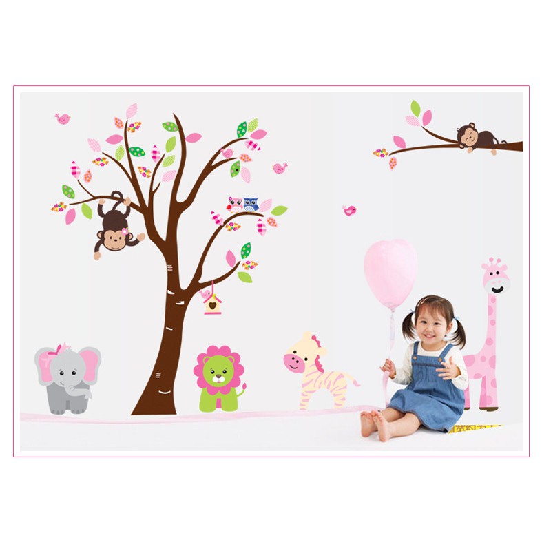 RELIZA WALL STICKER POHON SINGA ANAK HEWAN TREE KIDS ANIMAL STIKER DINDING AY216