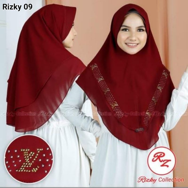 ORI RIZKY HIJAB KHIMAR CERUTI LV PAYET SWAROSKI ORIGINAL RIZKI JILBAB KERUDUNG CERUTY PREMIUM HIJAB 