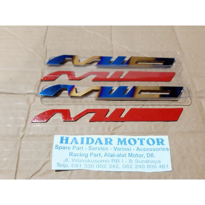 Emblem mio pelangi/variasi nama motor 2 toun mio/ emblem termurah/nama motor grosir surabaya