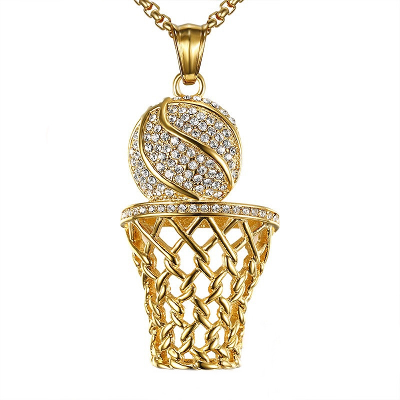 Hip Hop Basket Hias Zirkon Liontin Kalung Pria / Aksesoris Perhiasan Fashion