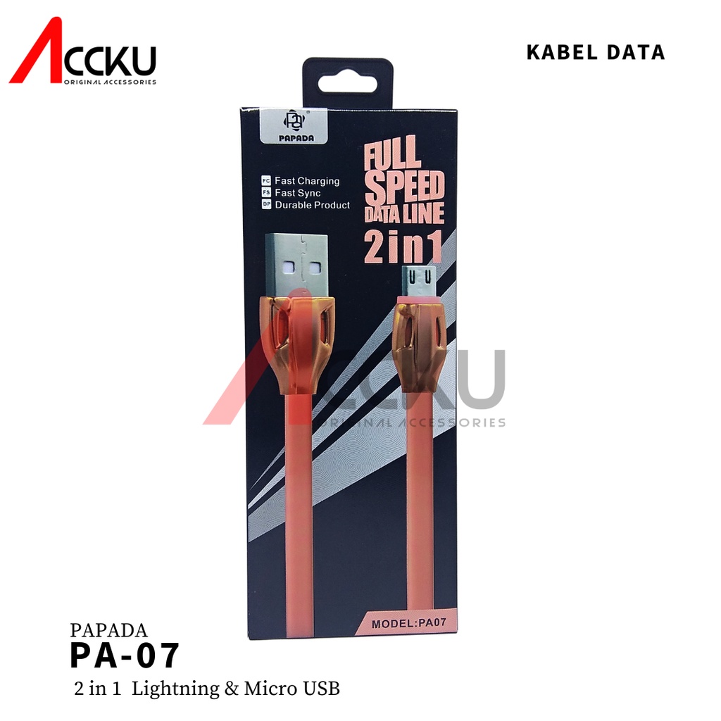 Kabel data 2in1 lightning &amp; Micro Usb kabel charger micro usb kabel lightning usb PAPADA PA-07