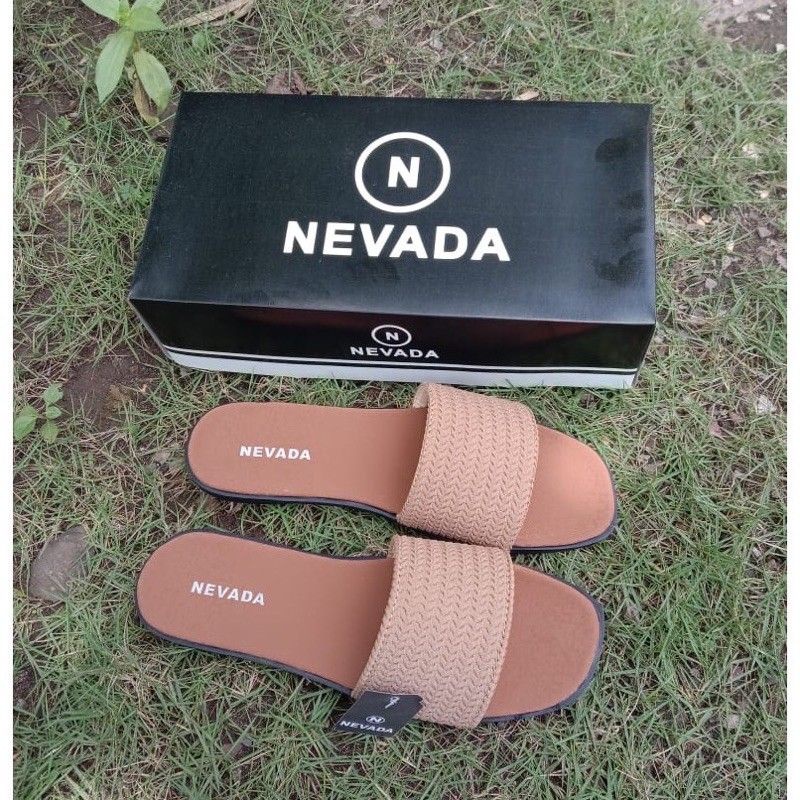 Sandal Slop Rajut Cewek Model Kekinian Nevada / Sendal Slop Wanita Import Premium/sandal nevada-Coklat