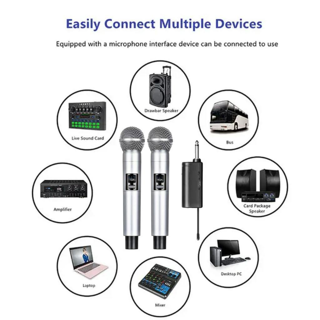 ERRLY YF-58S MICROPHONE WIRELESS UHF Double Mic Digital LED Profesional Chargeable MIKROFON Handheld Nirkabel Isi ulang KARAOKE KTV YF58S