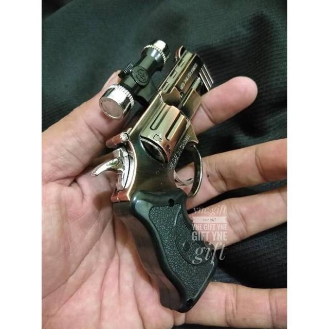 KOREK API GAS BARA PISTOL REVOLVER LASER MINI KOREK PISTOL LASER MINI