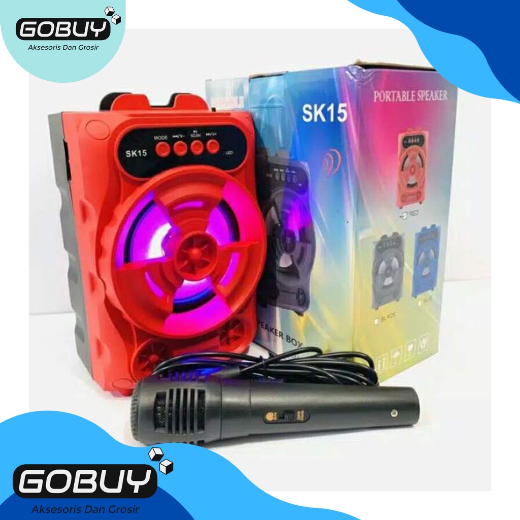 Jual Speaker Bluetooth Portable SK15 + Mic +LED SK15 Wireless Bass