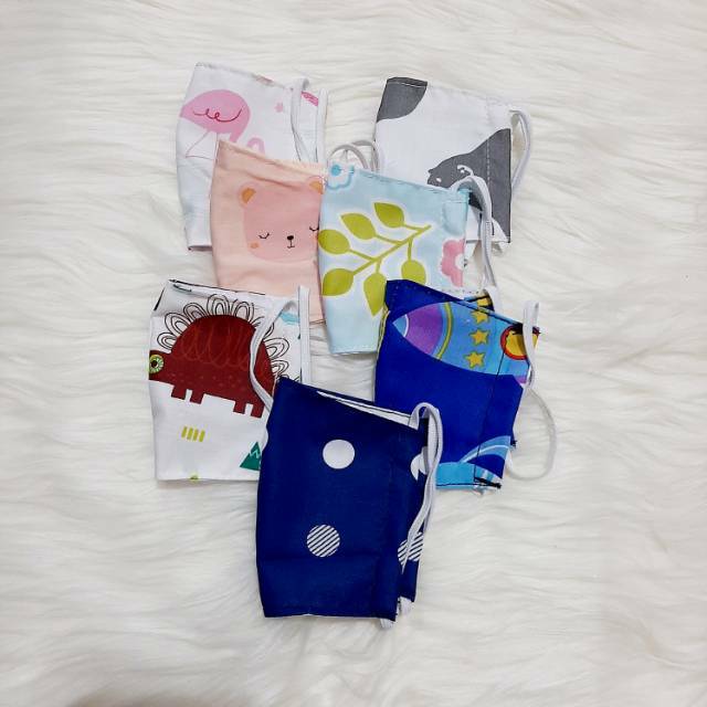 Masker Kain Motif 2 Lapis Ukuran Bayi (1-3 tahun) Earloop Nyaman dan Aman