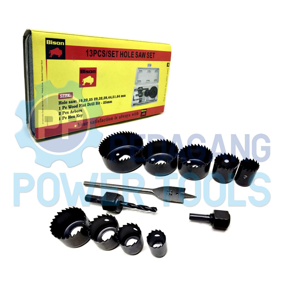 BISON HOLESAW KIT 13 PCS HIDROPONIK MATA BOR PELUBANG KAYU HOLE SAW