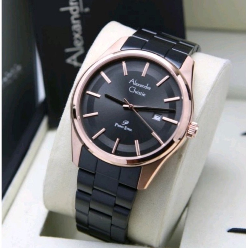 JAM TANGAN PRIA ALEXANDRE CHRISTIE AC 1027 BLACK ROSEGOLD STAINLESS STEEL ORIGINAL