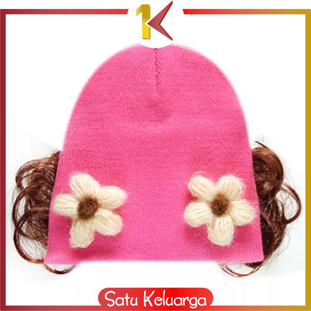 SK-P19-21 Topi Anak Perempuan Rambut Kepang / Topi Bayi Kupluk Rajut Imut Lucu / Baby Hat Wig Impor-5