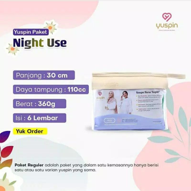 Yuspin pembalut kain sehat night use 30cm/Isi 6pcs