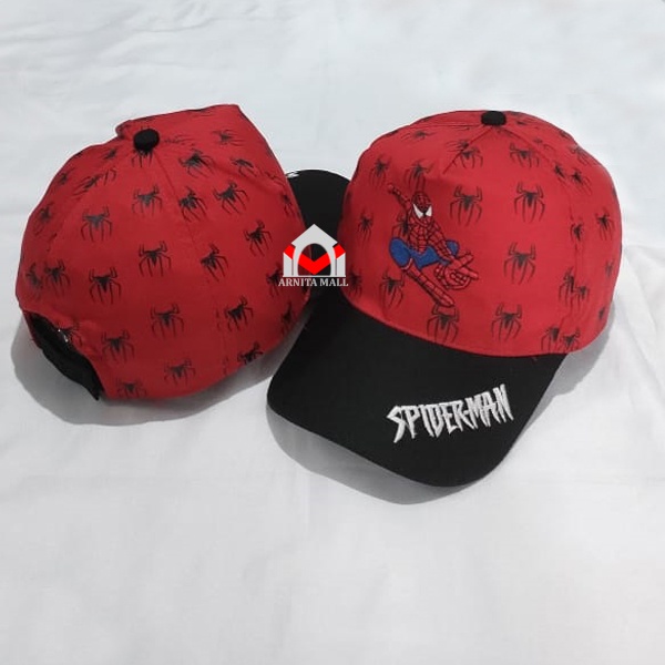 Topi anak laki laki superhero spiderman superman batman / topi anak laki laki 3-10 tahun-SM Full Merah Hitam