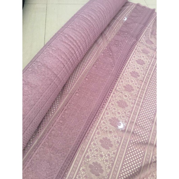 Bahan Kain Brokat Lace Vintage Royal Motif Bunga Warna Dusty Purple