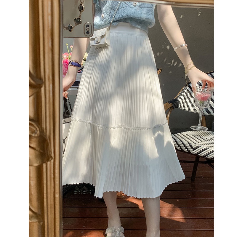 Putih Rok Lipit Wanita High Waist Panjang Rok Spring2022BaruaJenis Rok Proxy