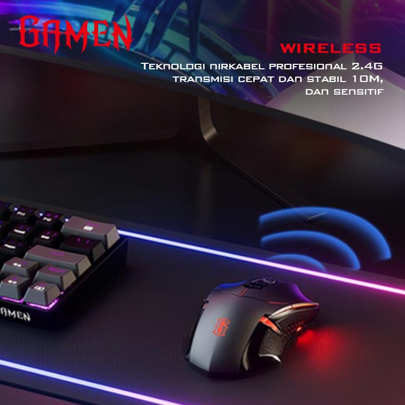 MOUSE GAMING TANPA KABEL GAMEN GM300W WIRELESS GAMING MOUSE 2400DPI ORIGINAL