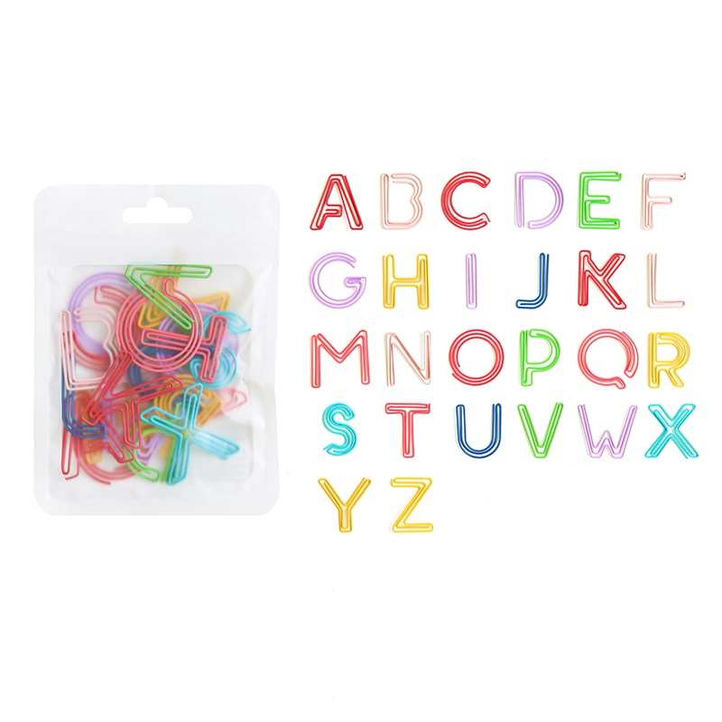 26pcs Klip Kertas Bentuk Huruf Alfabet Warna Pelangi Bahan Metal