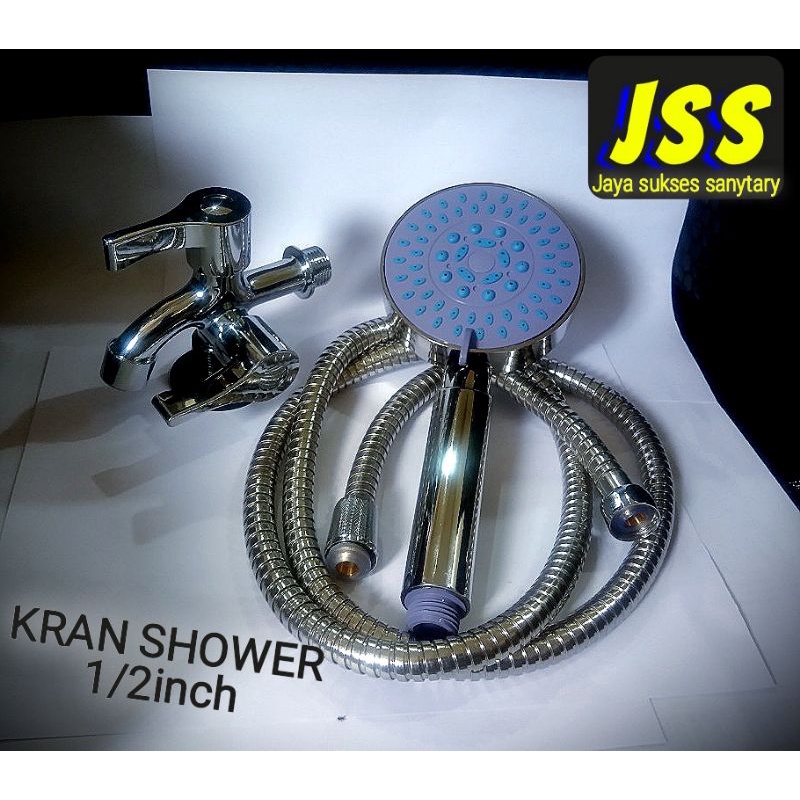 Shower Kamar Mandi Set Lengkap  Plus Kran Cabang Fleksibel Dan Hanger Drat 1/2 INCH