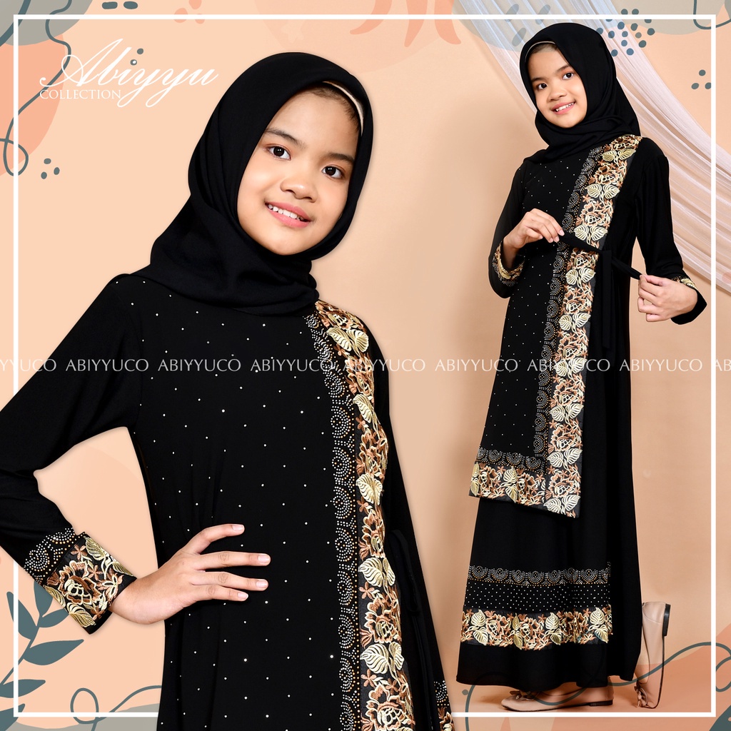 Abiyyuco GL1061A | Abaya Turkey Anak Hitam dan Warna | Abaya Turki Anak, Bahan Jersey mix Ceruty, Ready 7 Warna dan 5 Ukuran Baju, Bisa Untuk Anak Usia 4 sampai 13 tahun