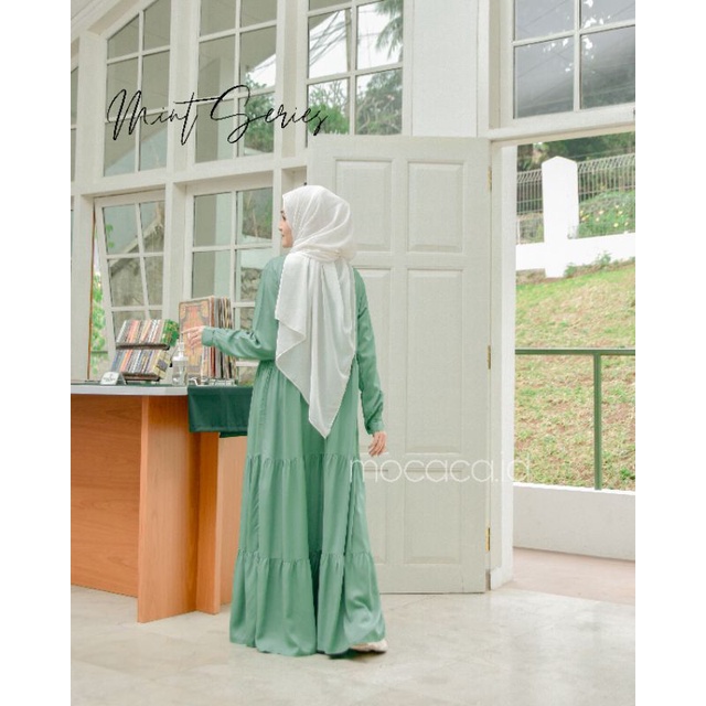 Gamis polos premium Babydoll Lady Dress Rayon Twill Full Kancing busui soft mint hijau pastel adem