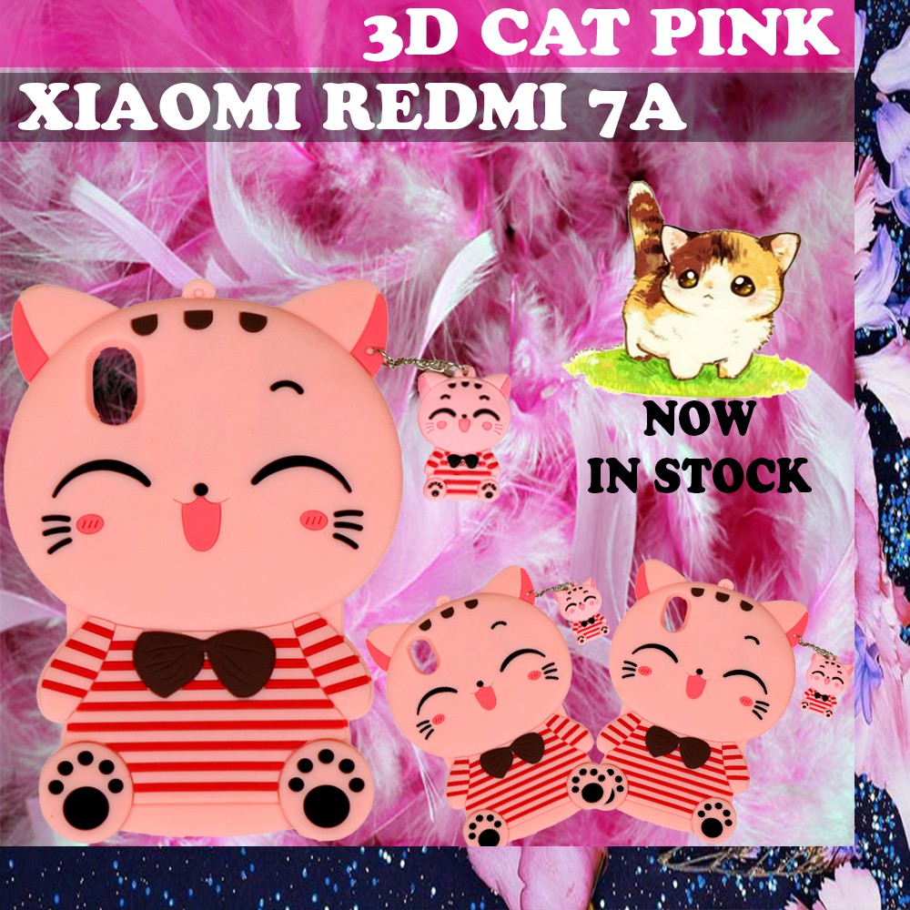 Case 3D Xiaomi Redmi 7A / Xiaomi Redmi Note 8 Pro / Xiaomi Redmi Note 8 / Xiaomi Redmi 7 / Xiaomi Redmi 8 / Xiaomi Redmi Note 7 / Xiaomi Mi A2 Lite / Xiaomi Redmi 6 Pro / Oppo A9 2020 Cat Pink Stripes Silikon 3D Baju Garis Merah Cute Case Karakter - Pink