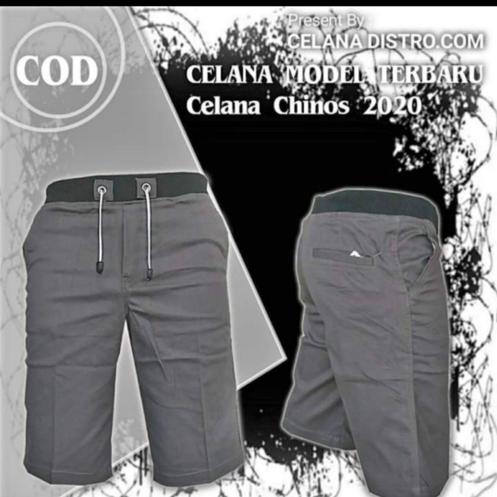 [BIG SIZE] Celana Chino Pendek Pria Mick Pinggang Karet Rip Katun Twill Krem Coklat Surfing SantaI