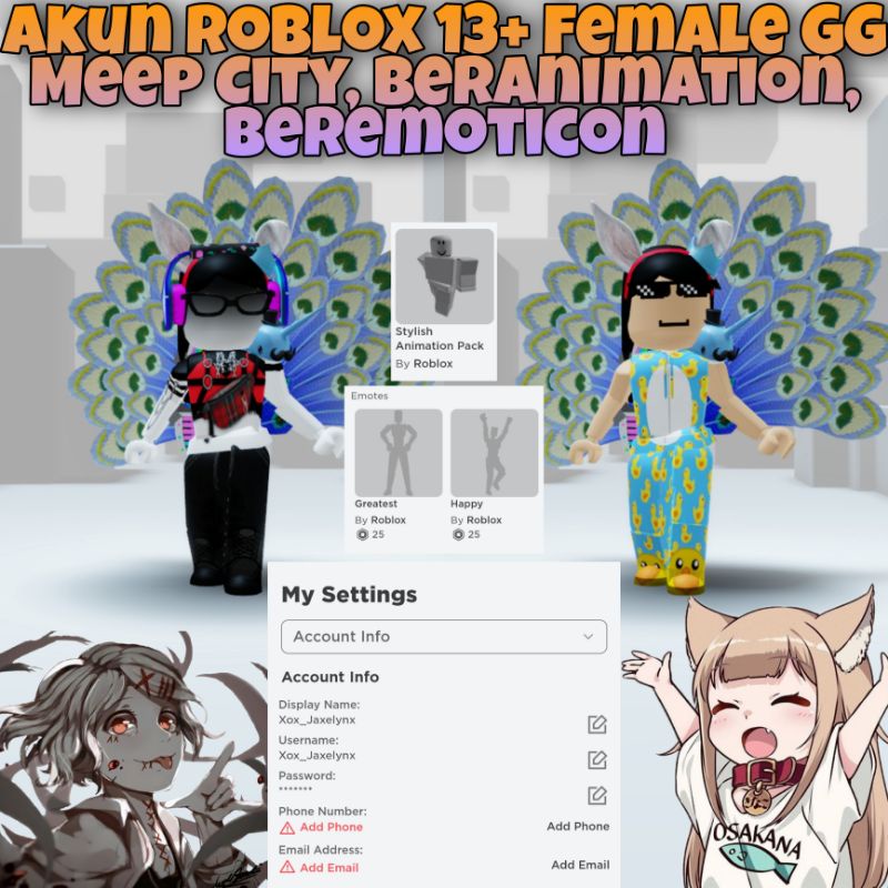Jual Akun Roblox 13+ Female Gg Meep City, Beranimation, Beremoticon  Indonesia|Shopee Indonesia
