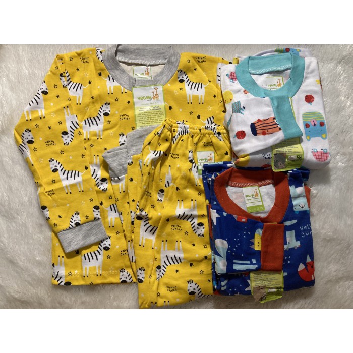 Piyama Piyama anak bayi 1 - 2 tahun size LB Velvet Junior grosir 3 set baju (U7S0) Piyama anak 10 ta