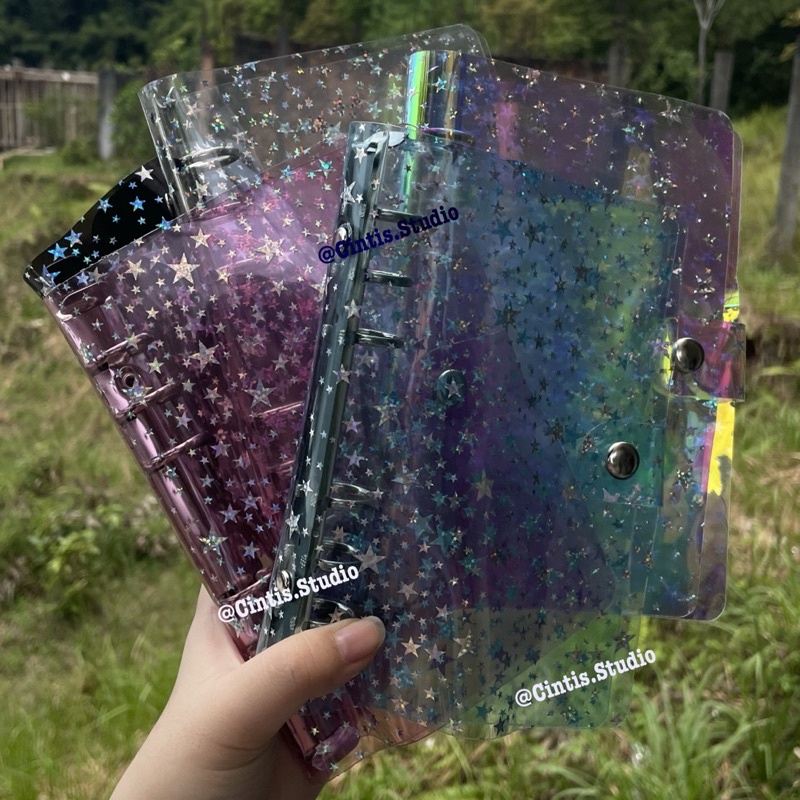 

A6 Binder Bintang Holo, Bintang Transparan, Bintang Hitam, Bintang Pink, dan Bintang Biru