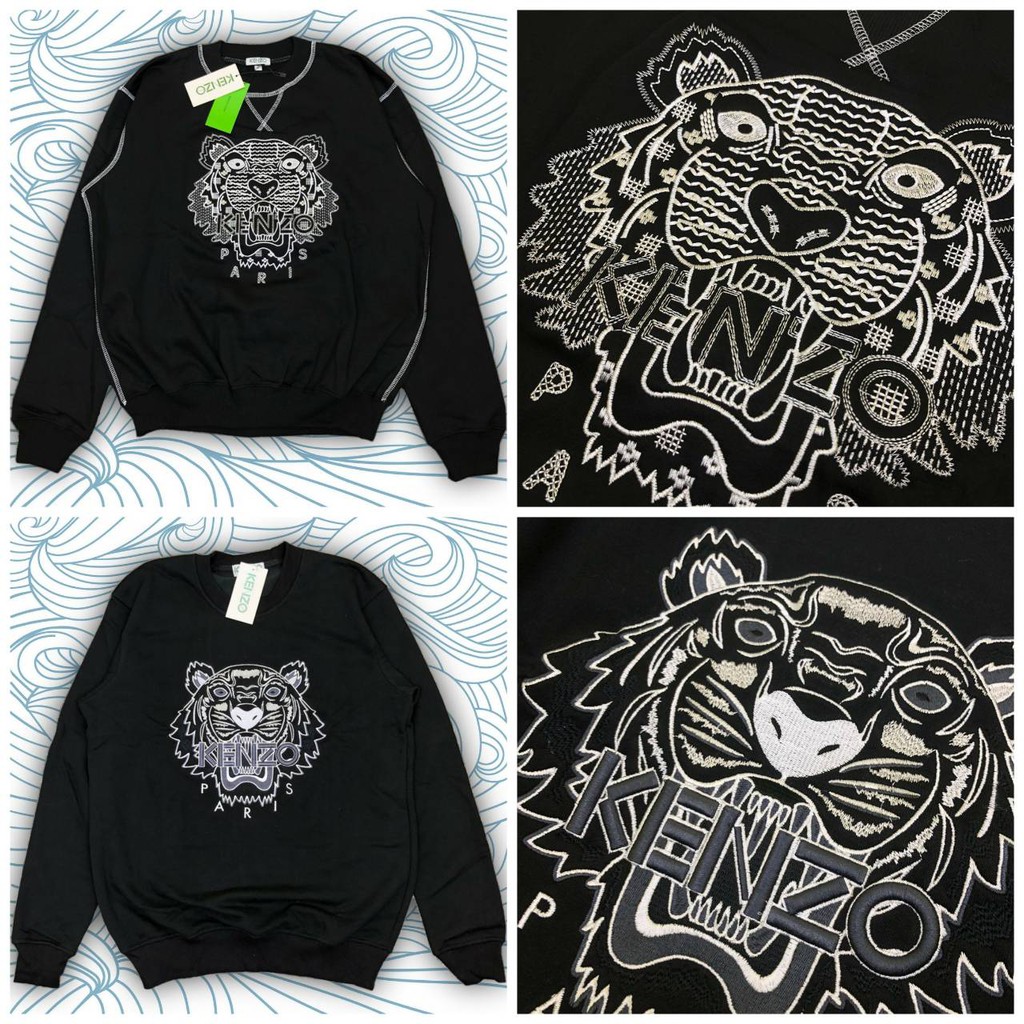 JAKET SWEATER CREWNECK KENZO WHITE TIGER BLACK WHITE LINE MIRROR PREMIUM