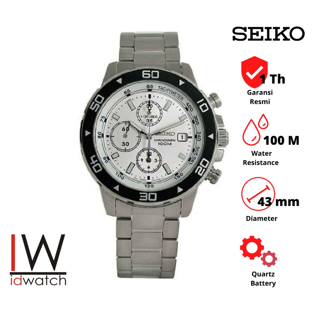 Seiko SND797P1 Chronograph Jam Tangan Pria Original SND797 Cowok Strap Rantai Stainless Quartz
