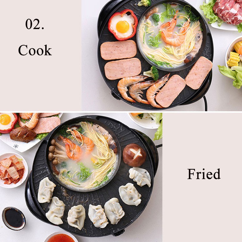 LIVEN Electric Grill with Hot Pot with Glass 1300W 120V