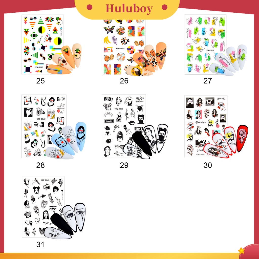 Huluboy Huluboy♡ 3 Pcs Stiker Kuku 3D Multifungsi Tahan Lama Warna Alpukat Untuk Wanita