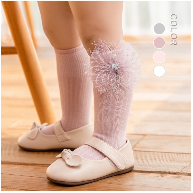 Kaos Kaki Panjang 0-2 Tahun Starry Bow Fashion Girl Korea Style dengan Pita Manis dan Bintang untuk CBKS LC