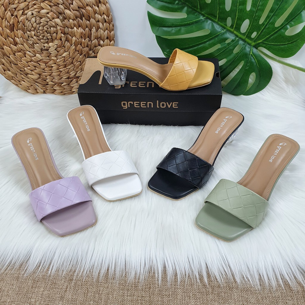 Green Love Sendal Heels Transparan CRYSTAL CUBIC