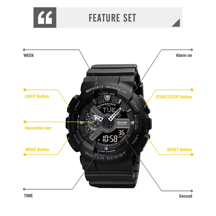 Jam Tangan SKMEI 1834 Fashion Digital Watch Men Shockproof Waterproof Dual Wristwatches LED Chrono