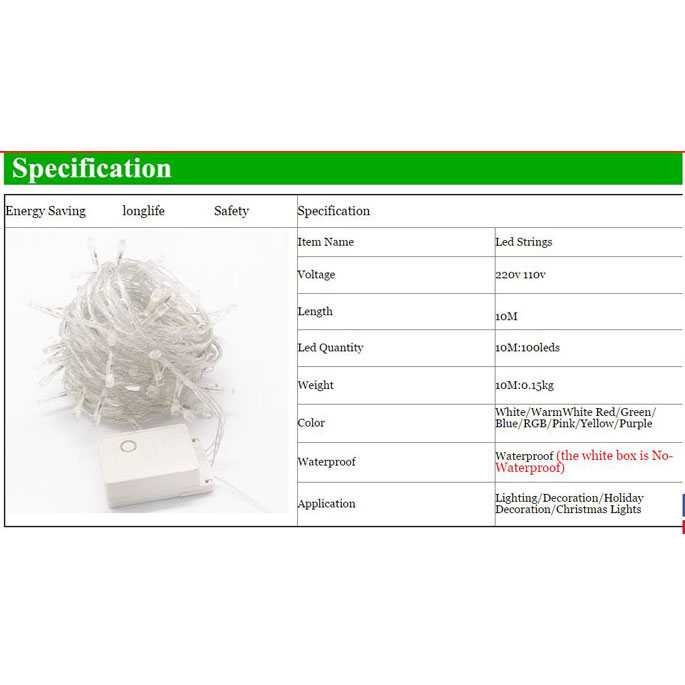 Lampu Hias String 100 LED 220V 10 Meters EU Plug Garland - RP0494