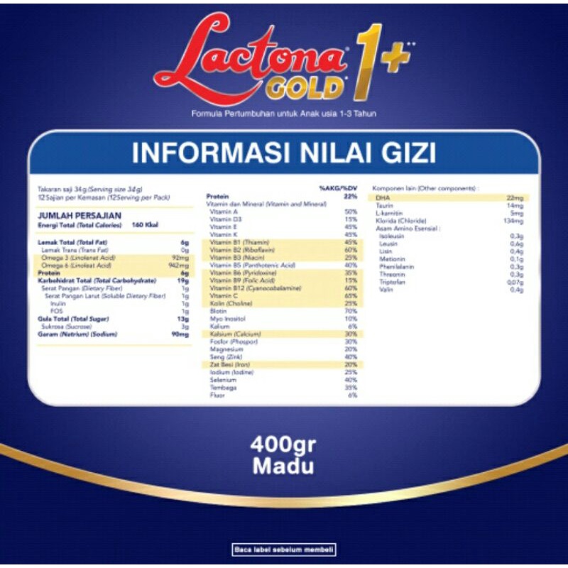 Lactona Gold Susu Formula 1+ (1-3 Tahun) 400g