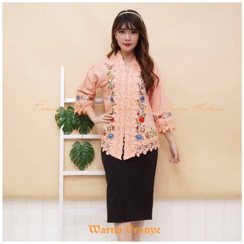 Atasan Kebaya Encim Modern Katun Kombinasi Brokat Bordir Floy Alexuez