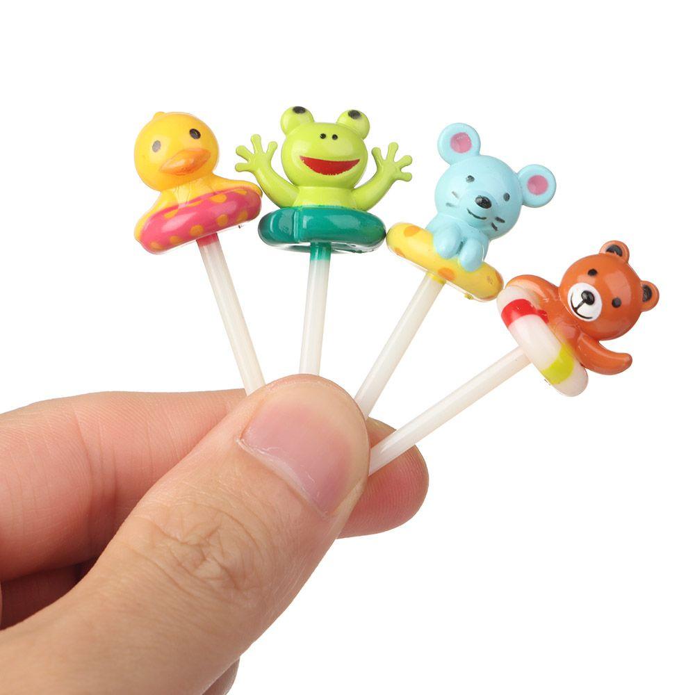 SOLIGHTER 8pcs/set Gift Children Fruit Forks Party Decoration Bento Crockery Kids Food Picks Plasic Tableware Reusable Cartoon Animal Koala Bear Duck Frog Toddler Dessert Cute Mini Toothpicks