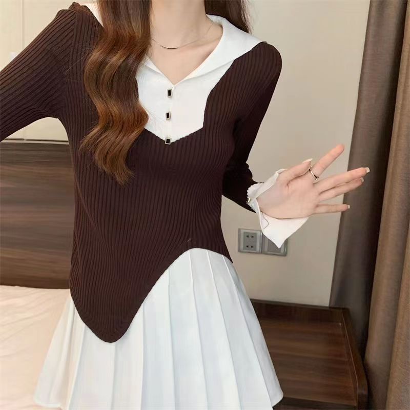 Korean Knitwear V Neck Polos Wanita Lengan Panjang