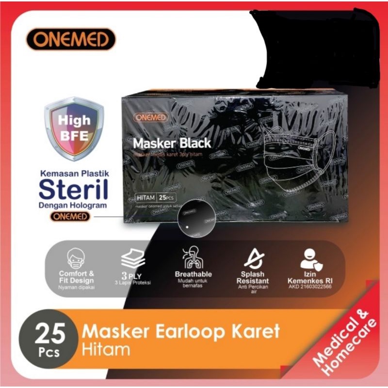 MASKER BEDAH ALL BLACK MASKER EARLOP HITAM FULL BLACK ONEMED ORIGINAL MURAH