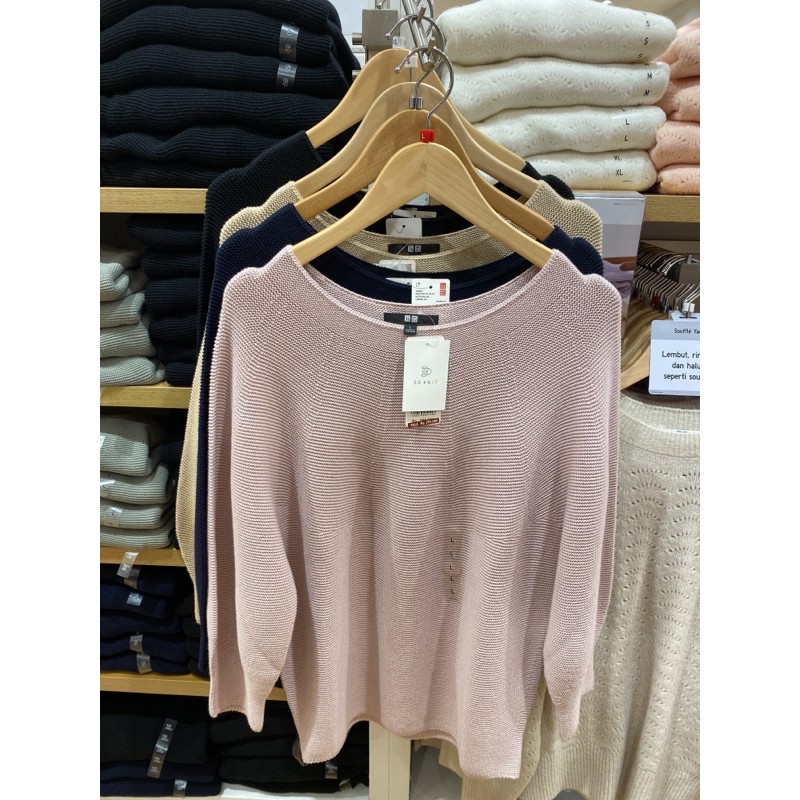 Women sweater 3D rajut katun balon lengan 3 4 UNIQLO Women sweater 3D rajut katun balon lengan 3 4 UNIQLO