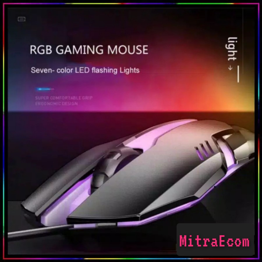 Trend-BEAT QUALITY ME Mouse Gaming Kabel USB ME-1000 DPI Dengan RGB Led 7 Colour 7 Warna T-WOLF