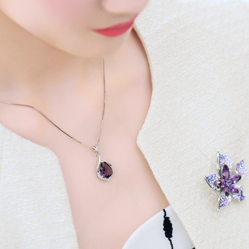 Fashion Plated 925 Silver Necklace Amethyst Pendant