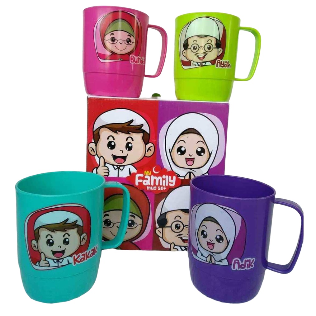 [DEASHOP] MUG FAMILY SET 4 IN 1 / GELAS PLASTIK FAMILY / BIGGY GELAS 4 PCS FREE DUS