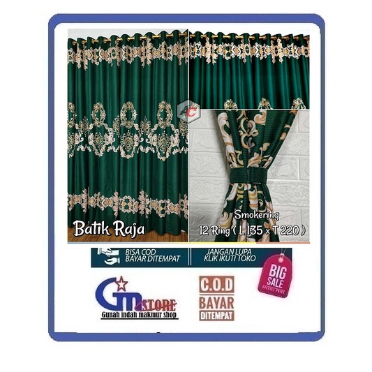 Gorden Jendela Pintu Minimalis Murah Hordeng Tirai Korden Smokring 12 Lubang Motif Batik Raja