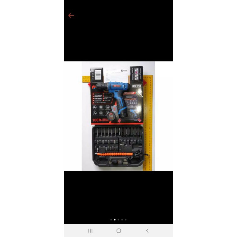 Cordless Drill bor baterai 12 V charger 2 baterai Nankai